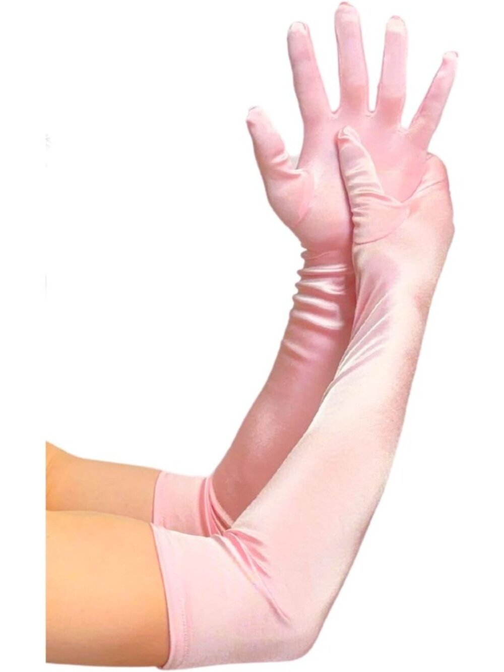 Women's Pink Stretchy 1920s Gatsby Elbow Length Long Opera Party Satin Gloves
